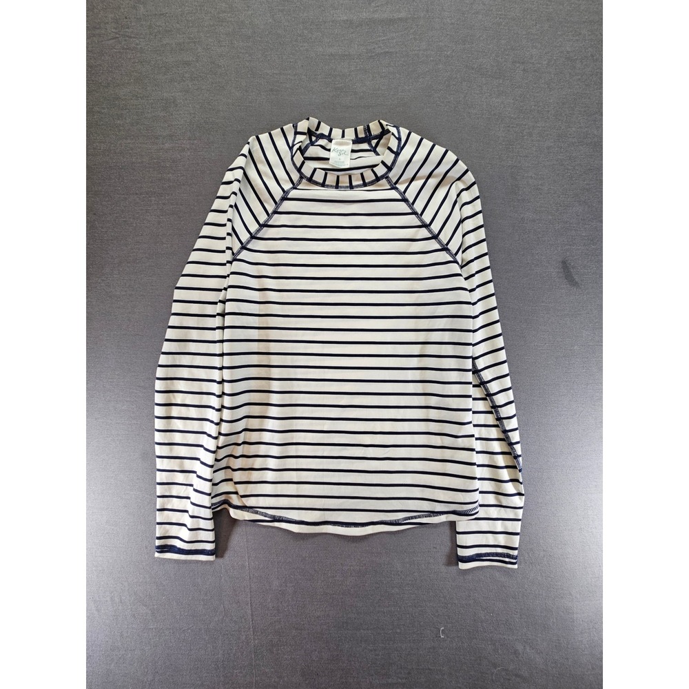 Kona Sol Womens Navy White Striped Long Sleeve Rash Guard Swim Top Small
